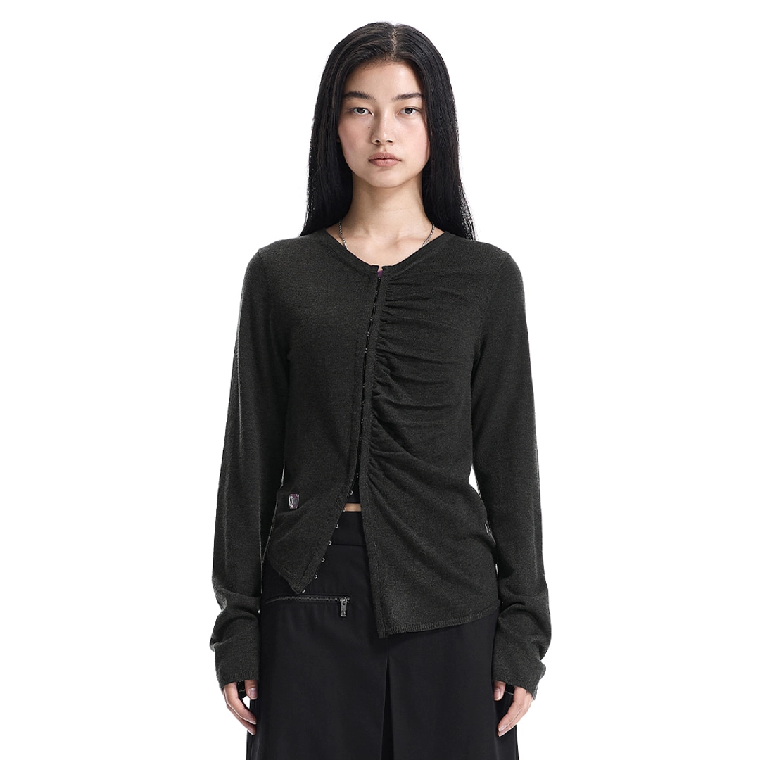 트리밍버드 Hook-Detail Shirred Cardigan [ Khaki ] 상품 이미지 1