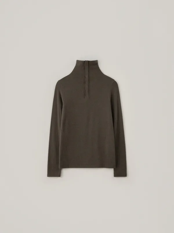 Two-Way Snap Turtleneck Top - Brown