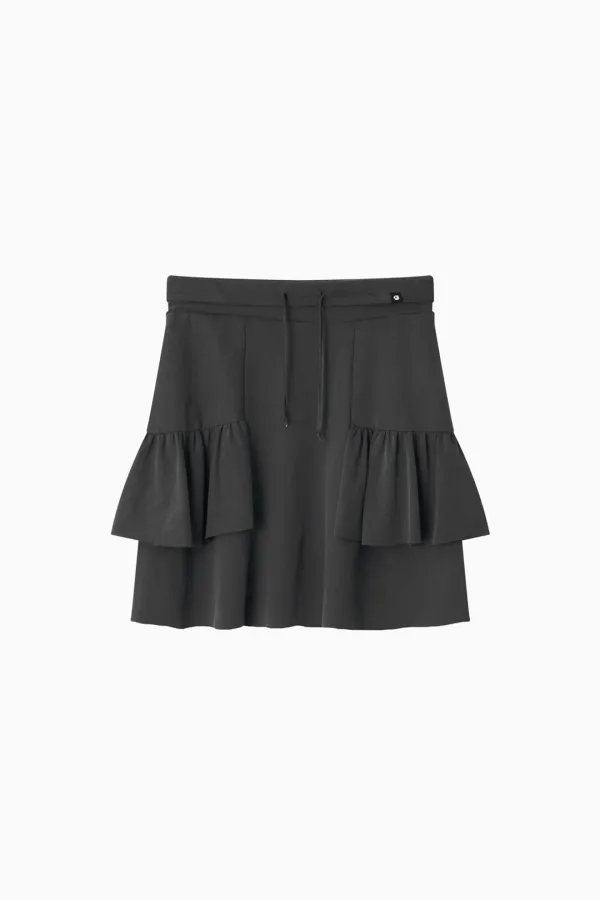 SHIRRING MIDI BANDING SKIRT, CHARCOAL