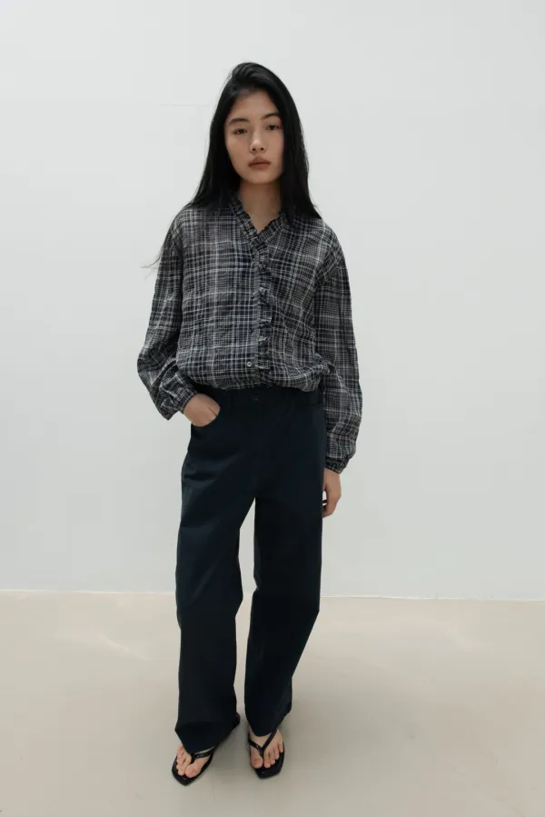Washed Cotton Pants (Navy)