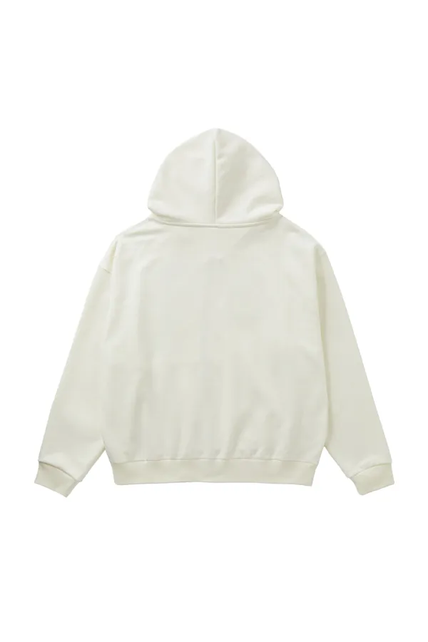 APPLIQUE ABLE OVERSIZE HOOD ZIP UP IN IVORY