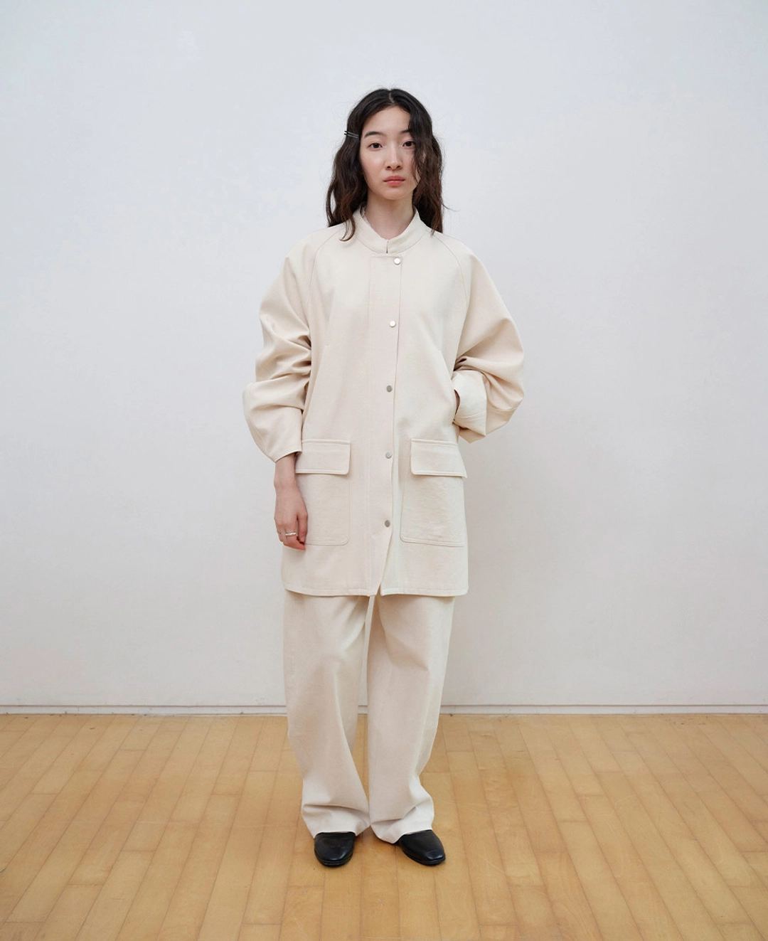 스텝어라운드 Cotton Stand Collar Snap Jumper_IVORY 상품 이미지 1