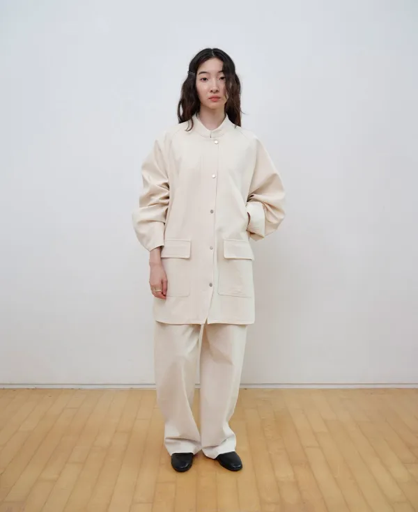 Cotton Stand Collar Snap Jumper_IVORY