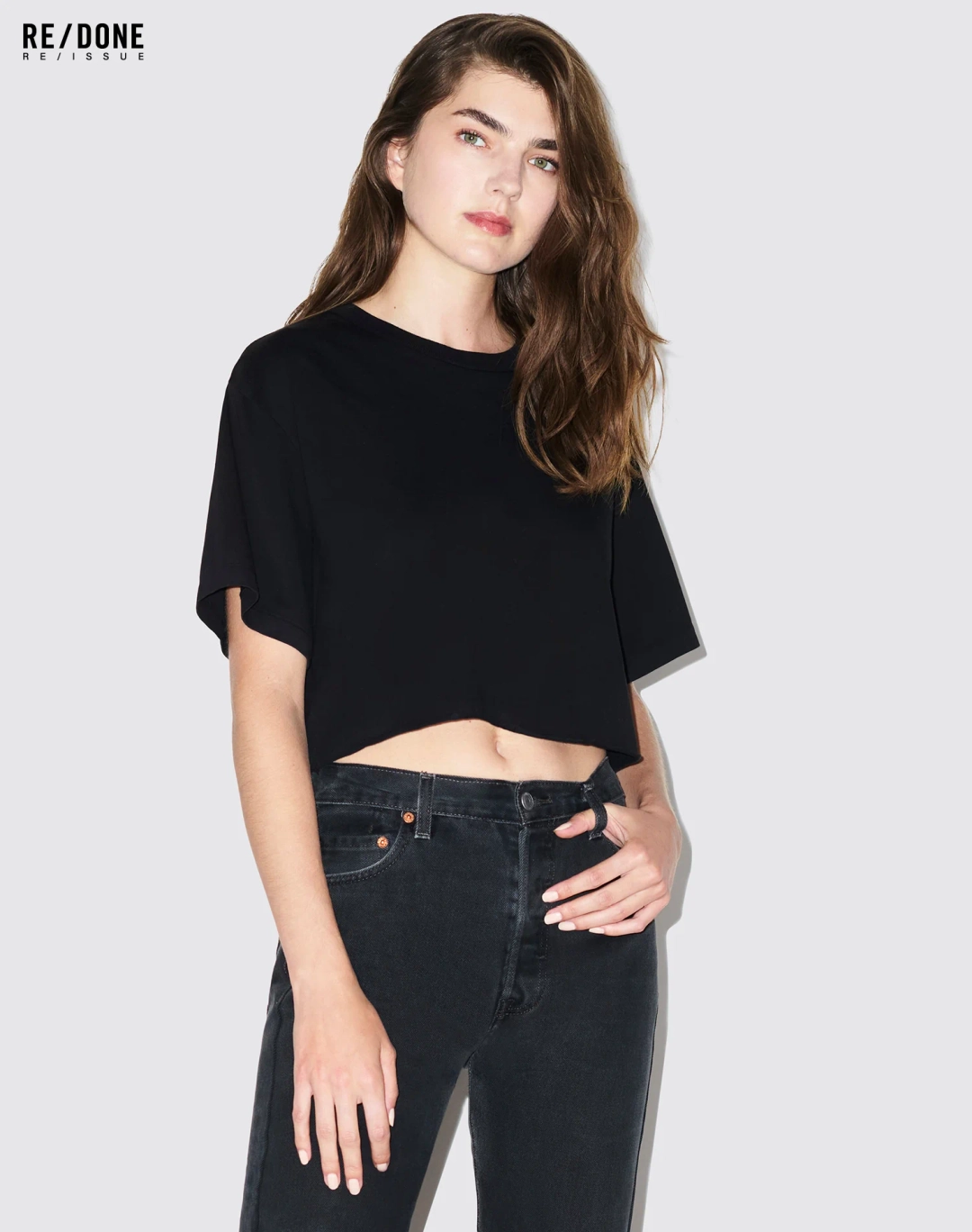 리던 90s Cropped Easy Tee - Black 상품 이미지 1