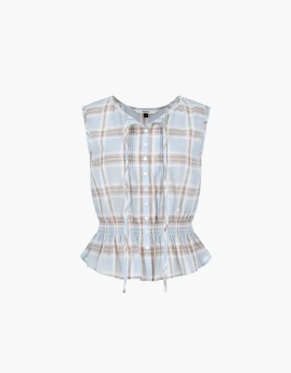 lace trim sleeveless blouse - sky blue