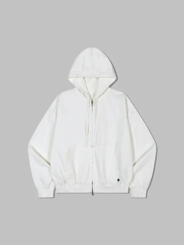 Washed Cotton Zip-Up Hoodie_White