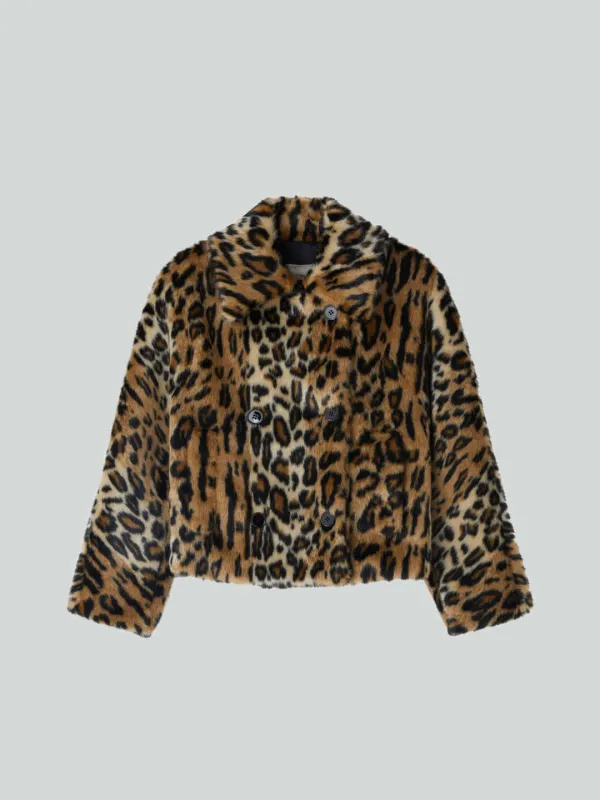 LEOPARD FAUX FUR SHORT COAT (BEIGE)