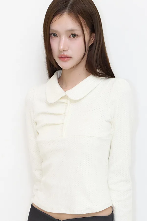 도트 핀턱 카라 롱슬리브 아이보리