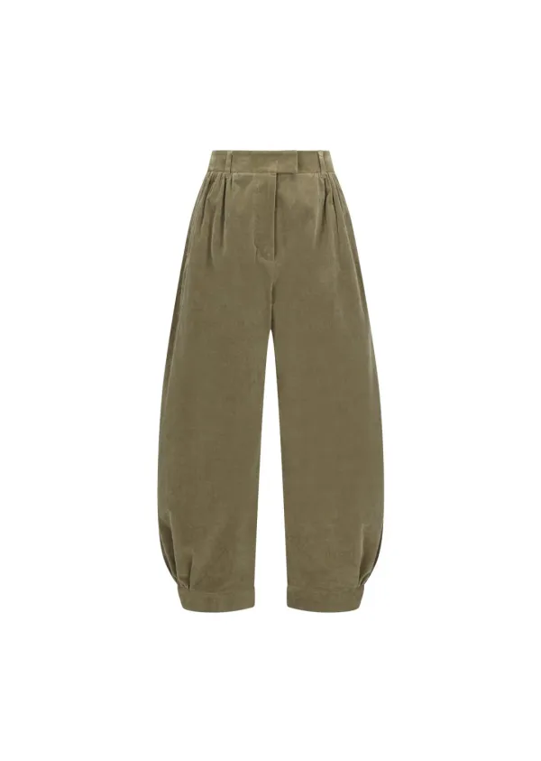 Velvet shirring pants, Khaki