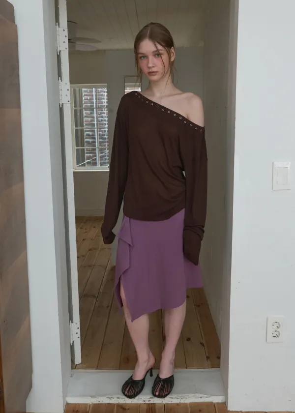 Boat Neck Long Sleeve Tee_Brown