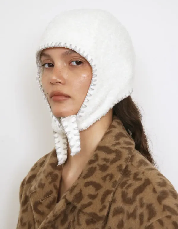BOHO STITCHED AVIATOR BEANIE, IVORY