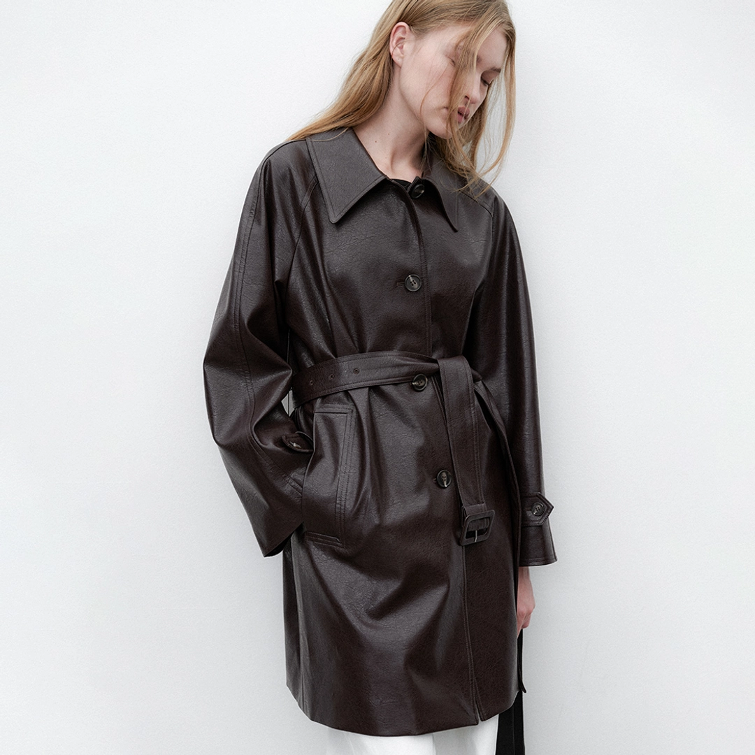 아뜰리에 나인 (CT-1464)LEATHER RAGLAN BELTED HALF COAT S 상품 이미지 1