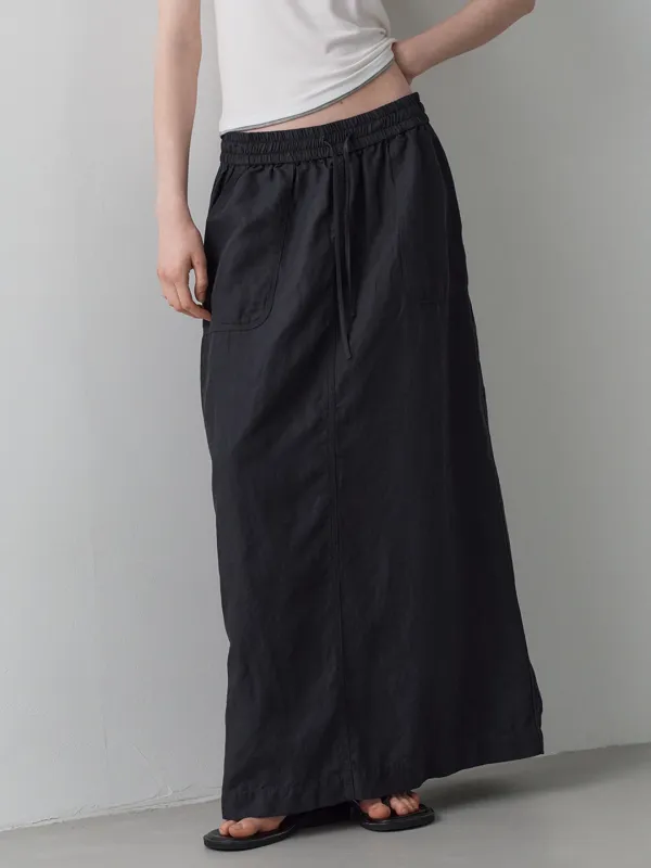 스티치 포켓 밴딩 스커트_dark charcoal