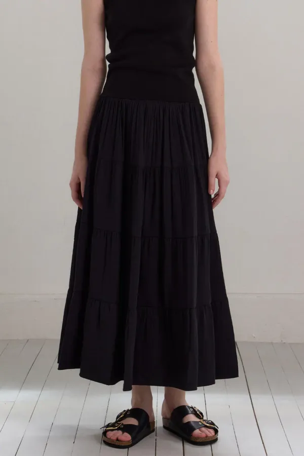 [11차] Liv Tiered Banding Skirt_Black