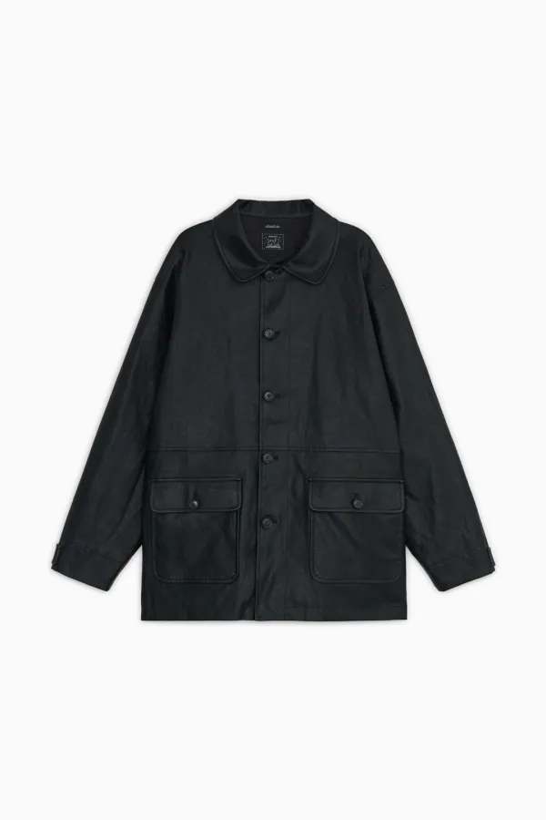 SIGNATURE LABEL VEGAN LEATHER JACKET, BLACK