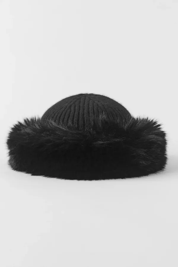 Courchevel Cashmere Faux Fur Beanie - Black