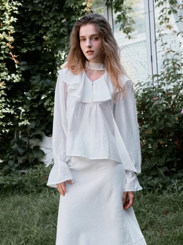 ELENA frill tie blouse_white