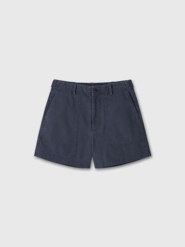 (W) GARMENT WASHED HBT FATIGUE  SHORTS_ FADED NAVY