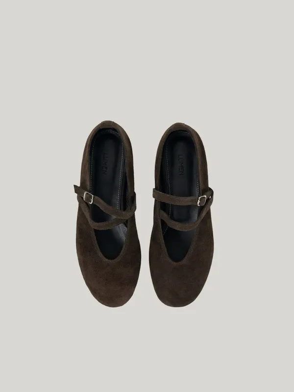 DOUBLE STRAP FLATS (SUEDE BROWN)