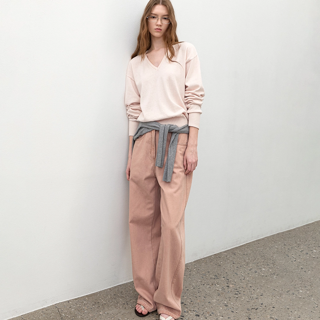 아뜰리에 나인 (T-7192)COTTON&WOOL OVERFIT V-NECK KNIT 상품 이미지 1