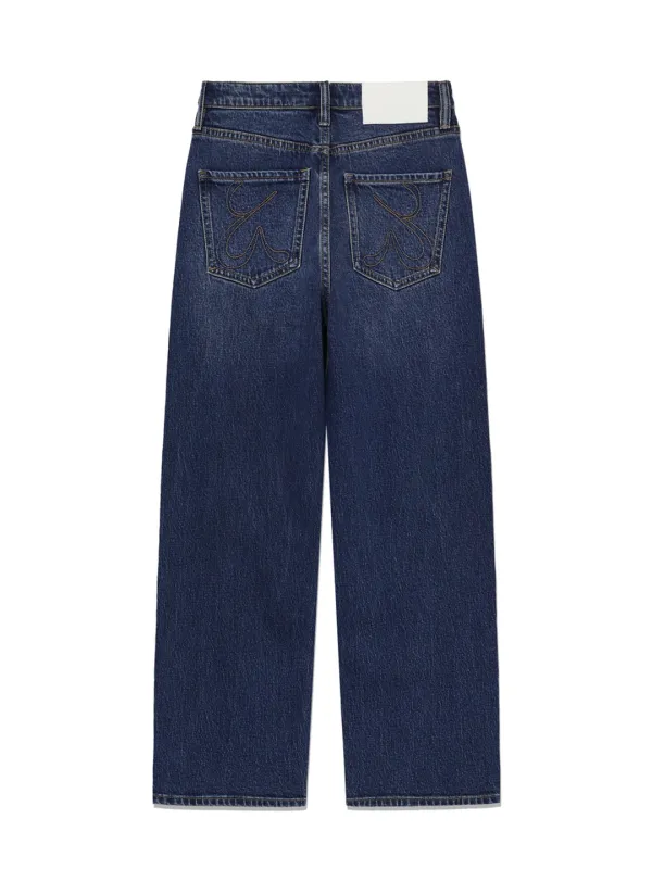 90s HIGH RISE WIDE LEG JEANS (SHORT) (DEEP BLUE)