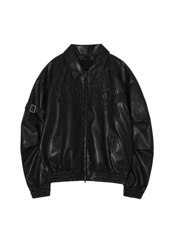 [4TH] EMBO LOGO LEATHER JUMPER, BLACK