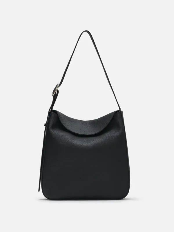Double flap shoulder bag Textured black
