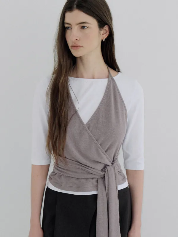 layered halter wrap T-shirt (cocoa) orc 6104