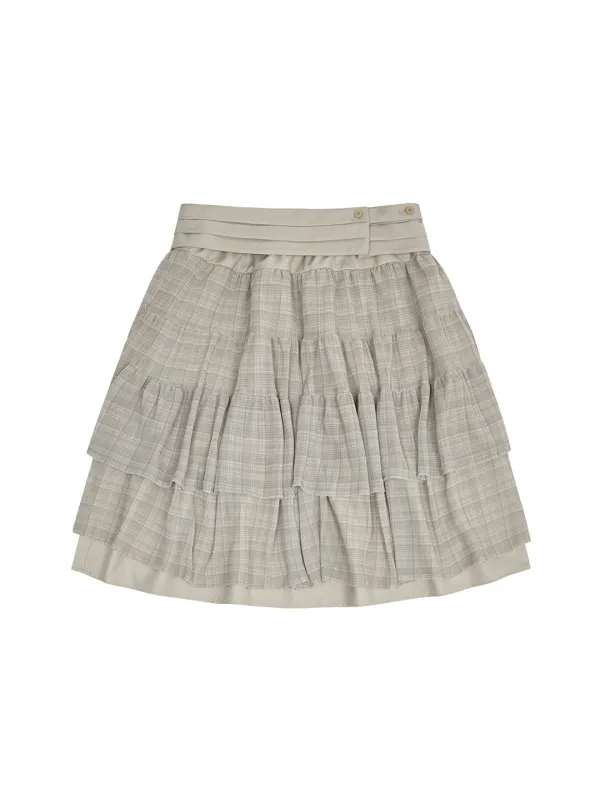 SHEER CHECK LAYERED SKIRT [BEIGE]