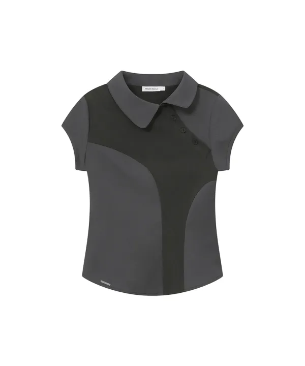 [레이 PICK] Diagonal placket layered shirt CHARCOAL
