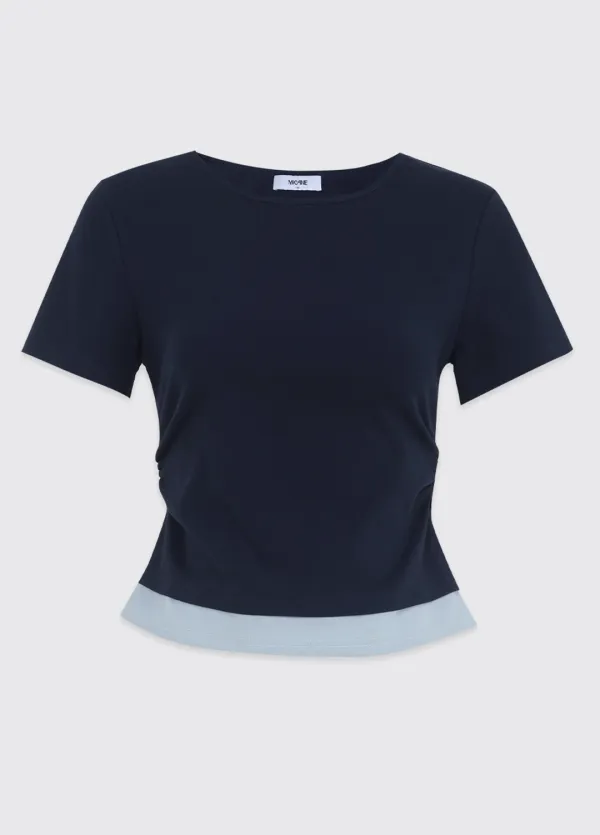 [44-120]  Elin Layered Short-Sleeve Tee  엘린 레이어드 쇼츠슬리브 티 (여름-데일리룩-캐주얼룩-반소매-반팔티셔츠-배색-컬러배색-소프트-루즈핏-빅사이즈-자체제작) - MICANE