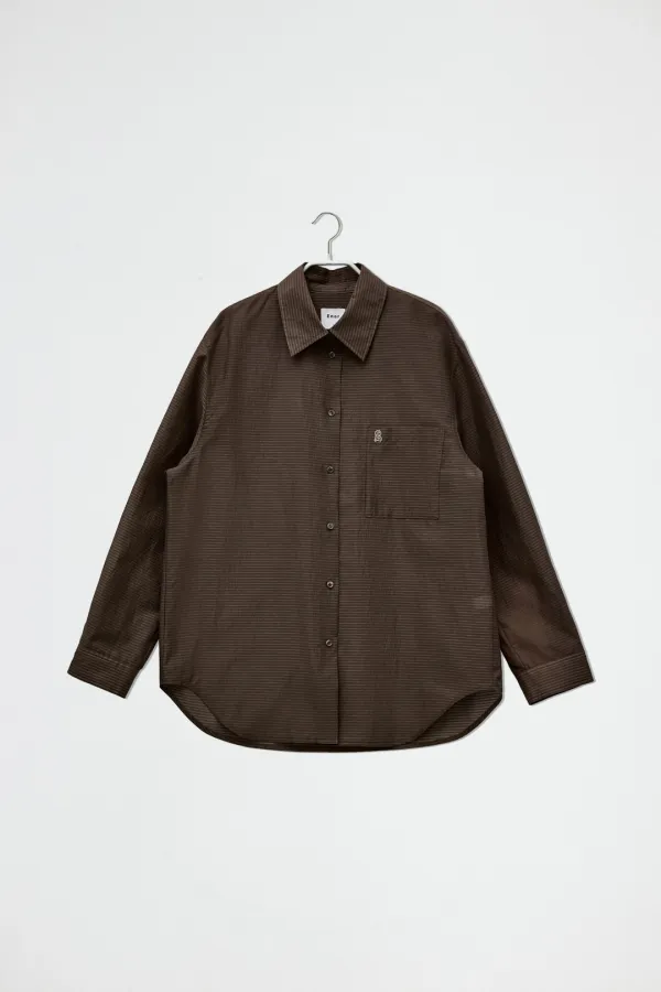 STRIPE SHEER TENCEL SHIRT - BROWN