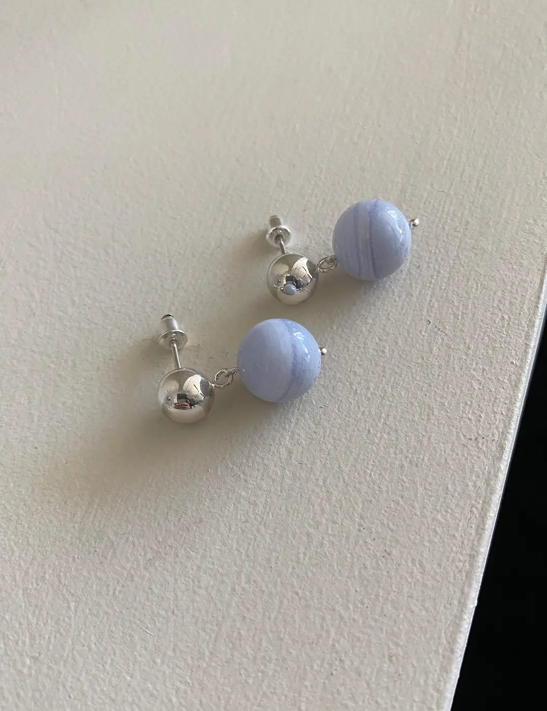 Ball Drop Earrings In Blue Agate