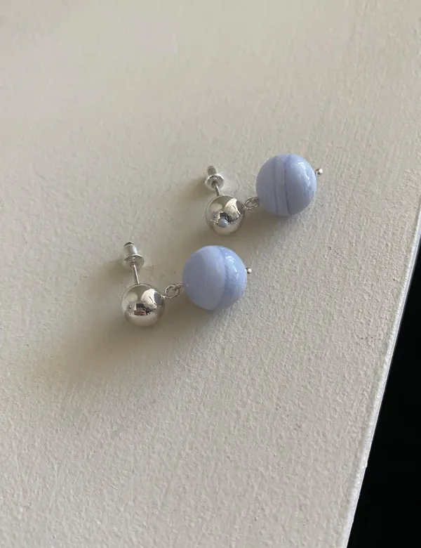 Ball Drop Earrings In Blue Agate
