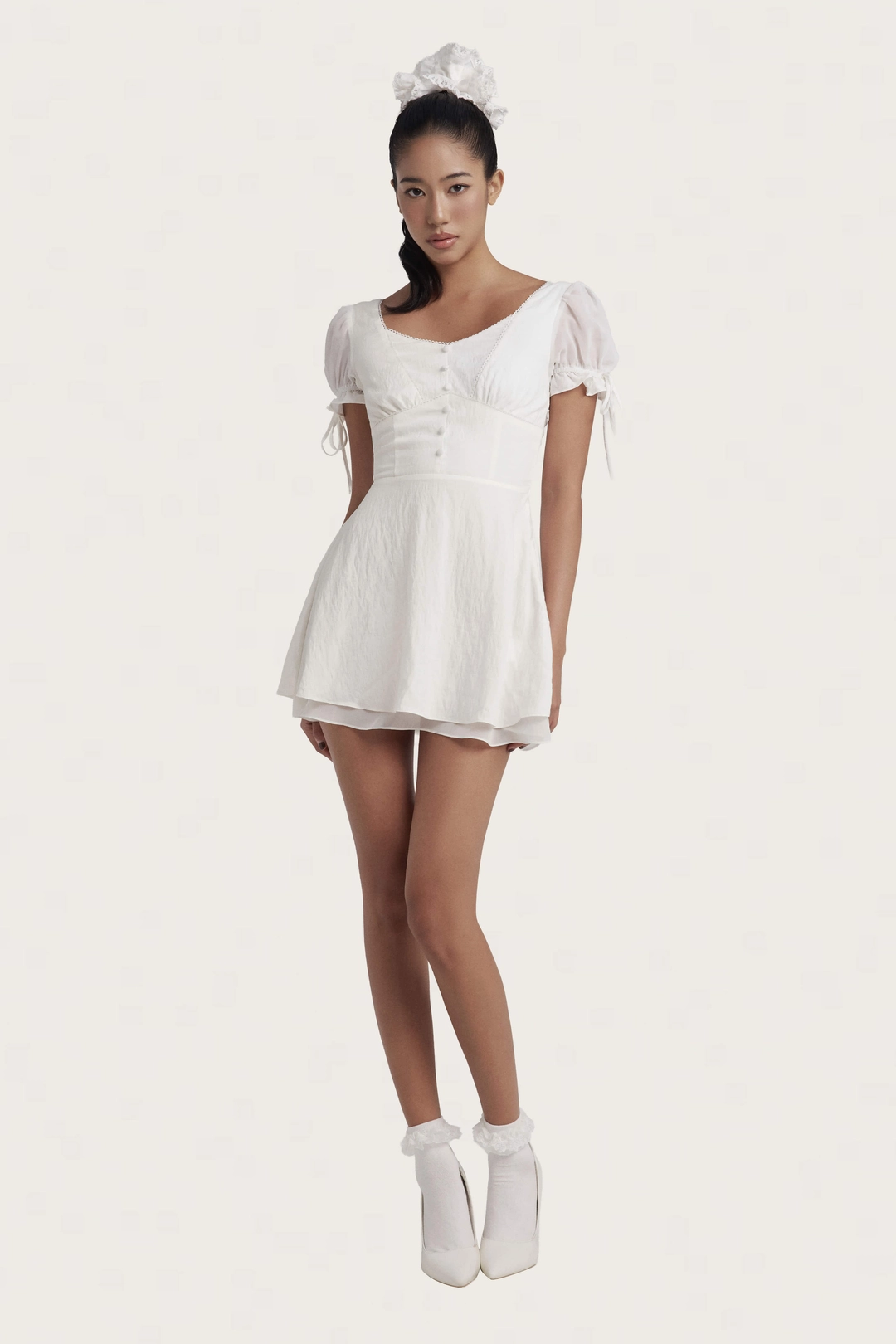 클리시어 Sheer Garden Mini Dress, White 상품 이미지 1