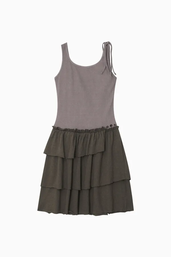 SHIRRING LAYERED DRESS, INDIE PINK