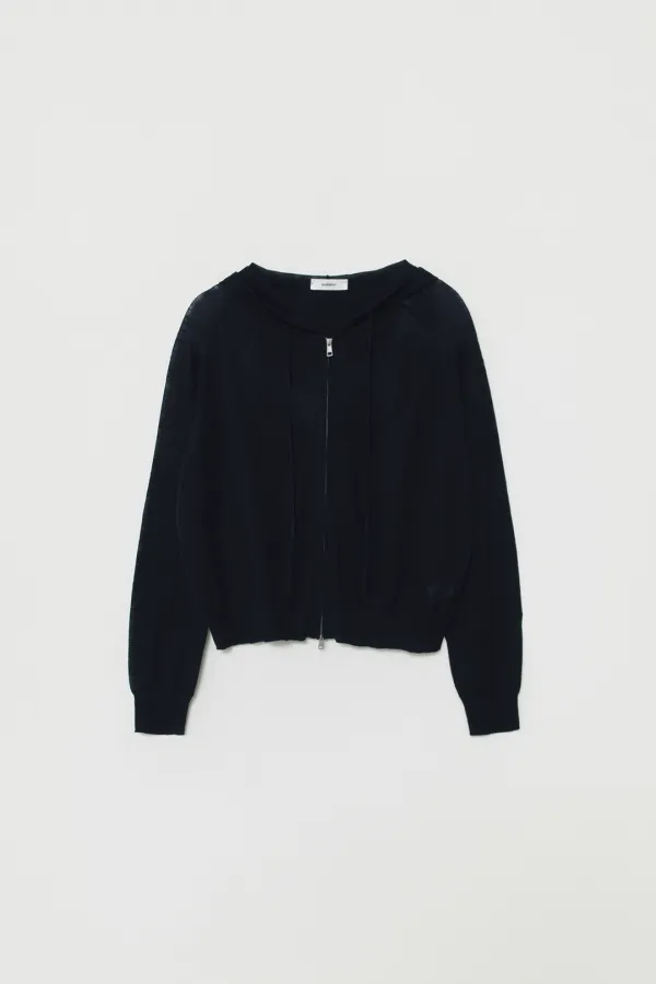 LINOR LINEN KNIT HOOD ZIPUP_NAVY