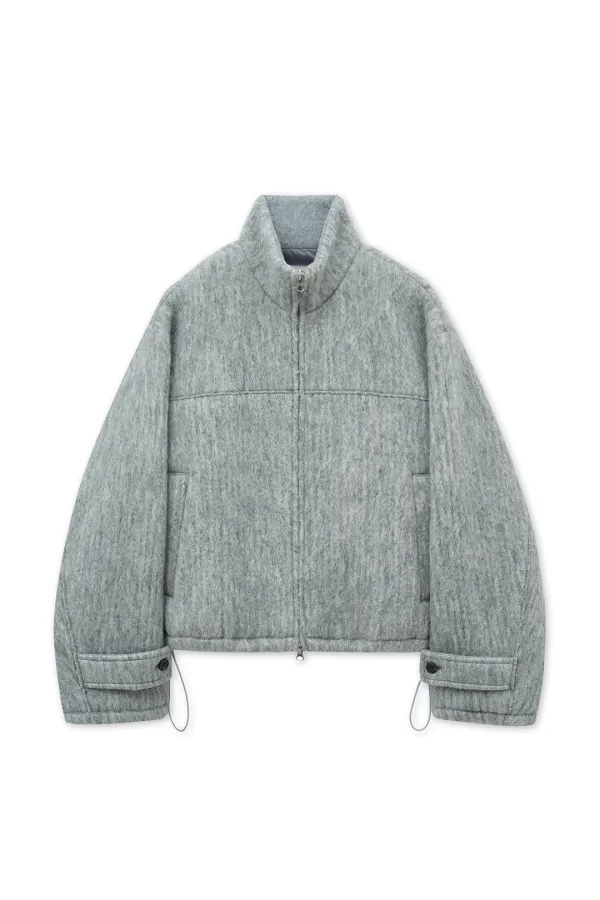 HAIRY HIGH NECK ZIP UP JUMPER IN LIGHT GREY