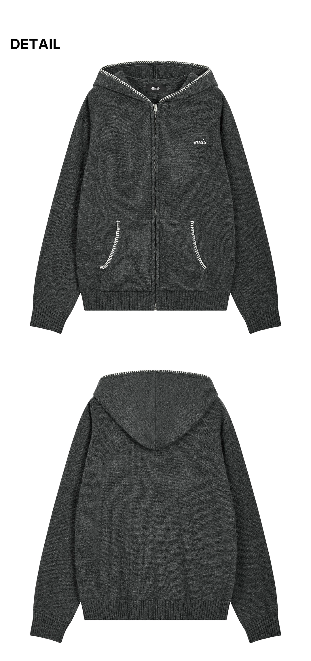 이미스 BLANKET STITCH KNIT HOOD ZIP-UP-CHARCOAL 상품 이미지 1