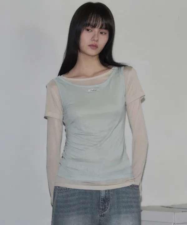 투톤 슬리브리스 레이어드 롱슬리브 [SAGE BLUE]