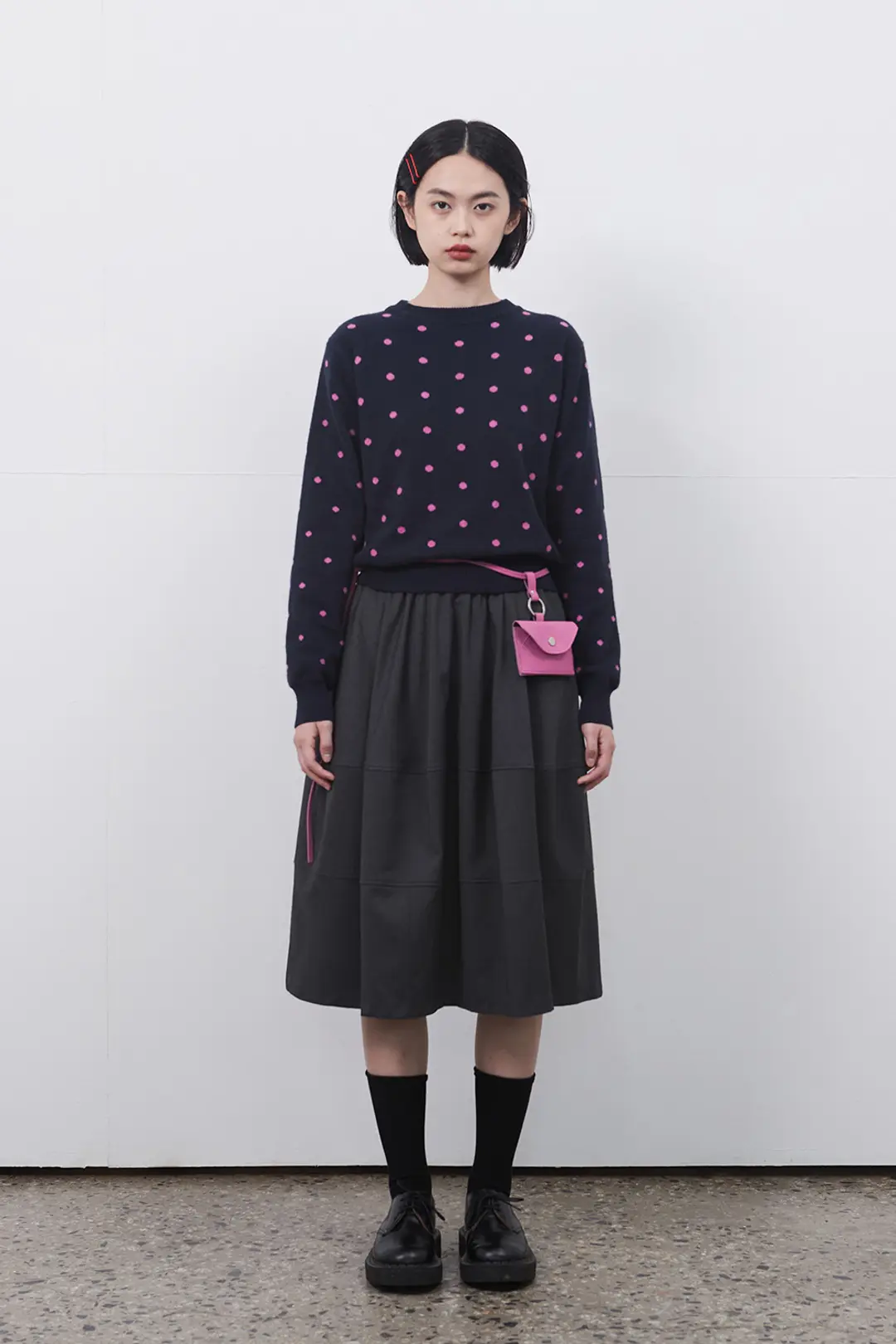 오헤시오 CASHMERE DOT KNIT, NAVY PINK 상품 이미지 2
