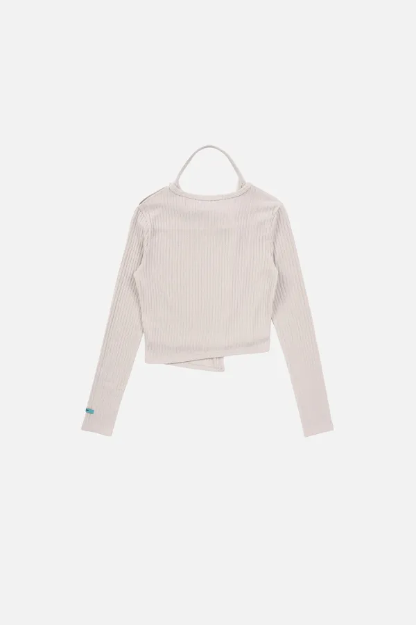 RIB HALTER CARDIGAN SET UP - BEIGE