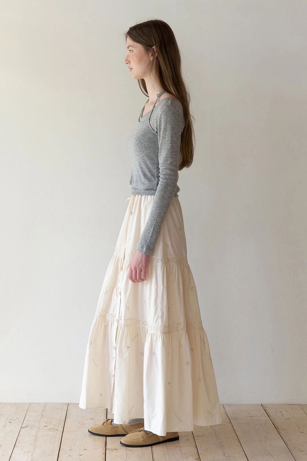 순수 Silvery Full Skirt (Beige) 상품 이미지 1