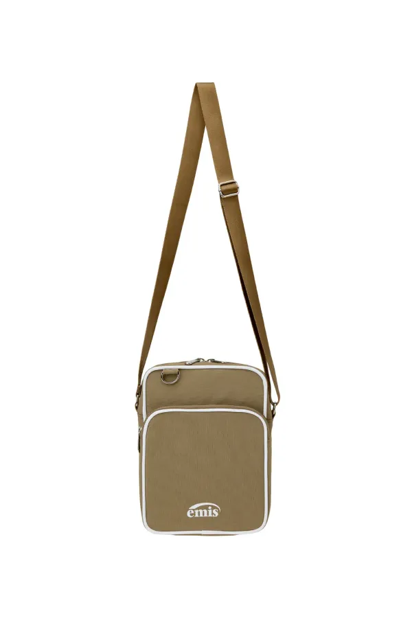 NYLON ZIP-POCKET MINI CROSS BAG-BEIGE