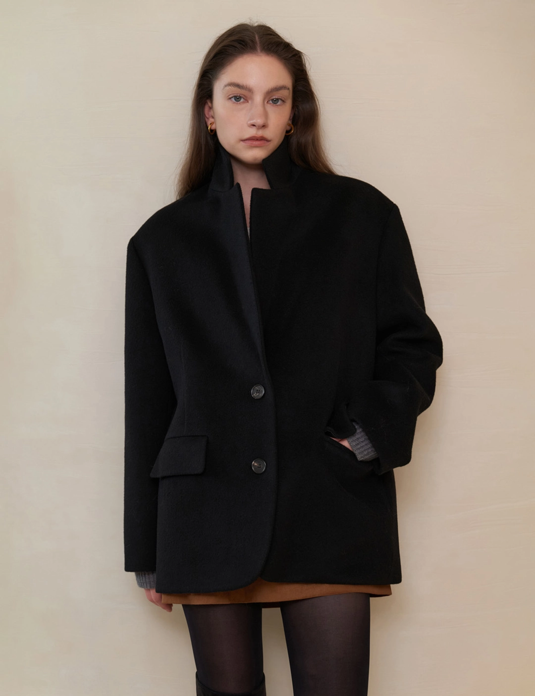 노미나떼 Paris Overfit Half Coat (Black) 상품 이미지 3