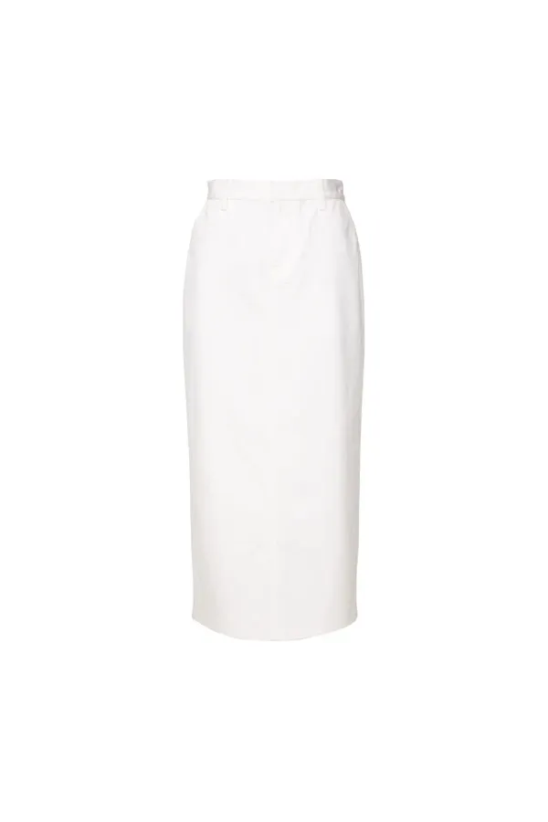 Cotton Twill Maxi Skirt, White