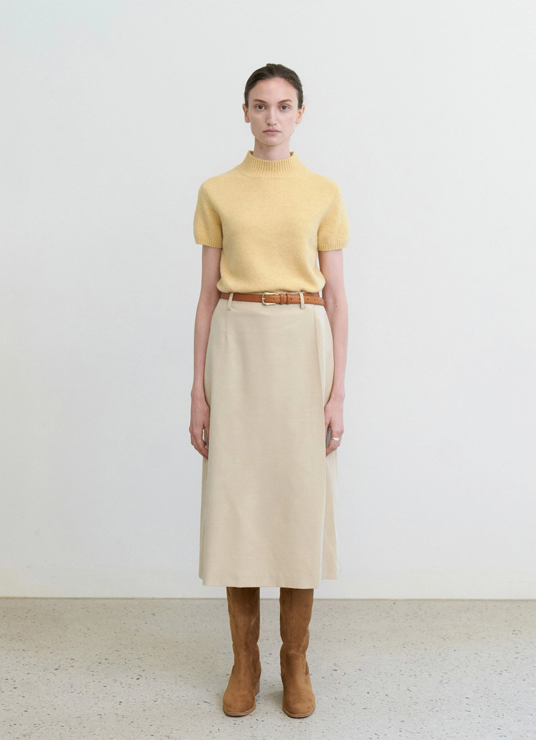 스텝어라운드 Side pleated A-line skirt_BUTTER 상품 이미지 2