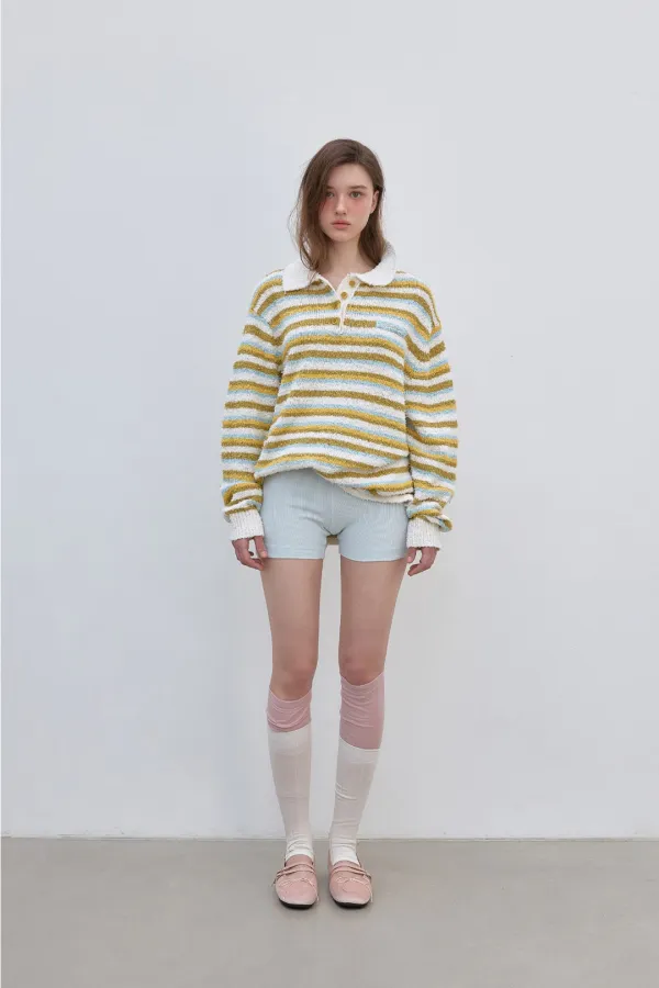 SOFT STRIPE COLLAR KNIT (OLIVE)