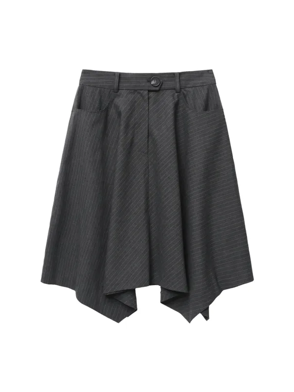 UNBALANCED PIN-STRIPE SKIRT (CHARCOAL)