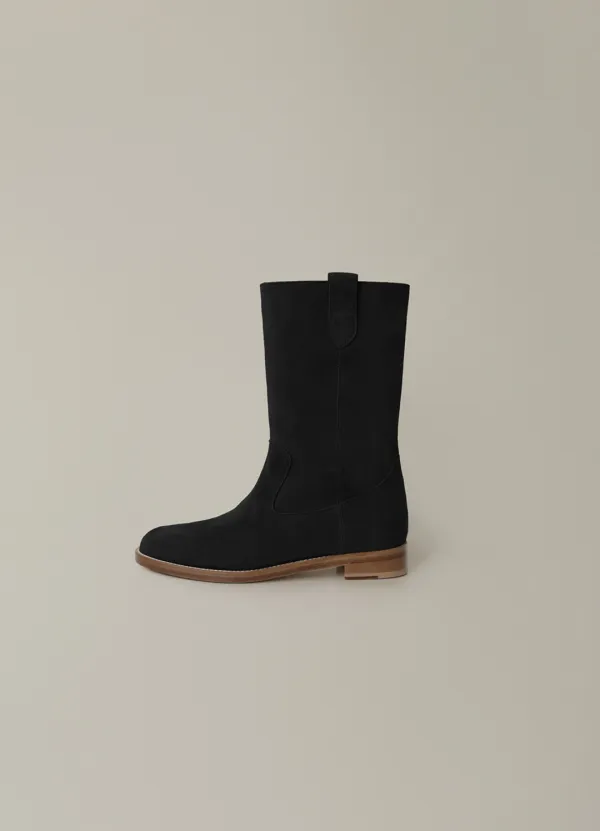 2ND / Round half suede boots (Black)